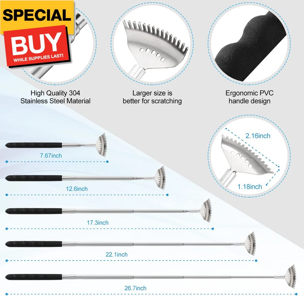3 Pack Different Back Scratcher Metal Portable Telescoping with Rubber Handles,