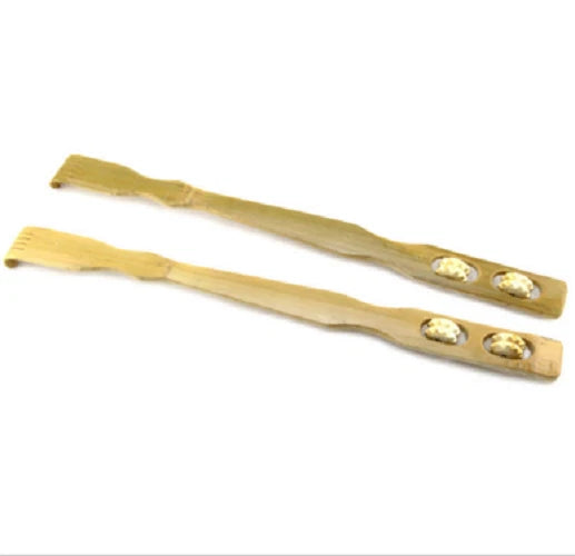 2×Bamboo Wooden Itch Therapeutic Relaxer Back Scratcher w/ Massage Rollers