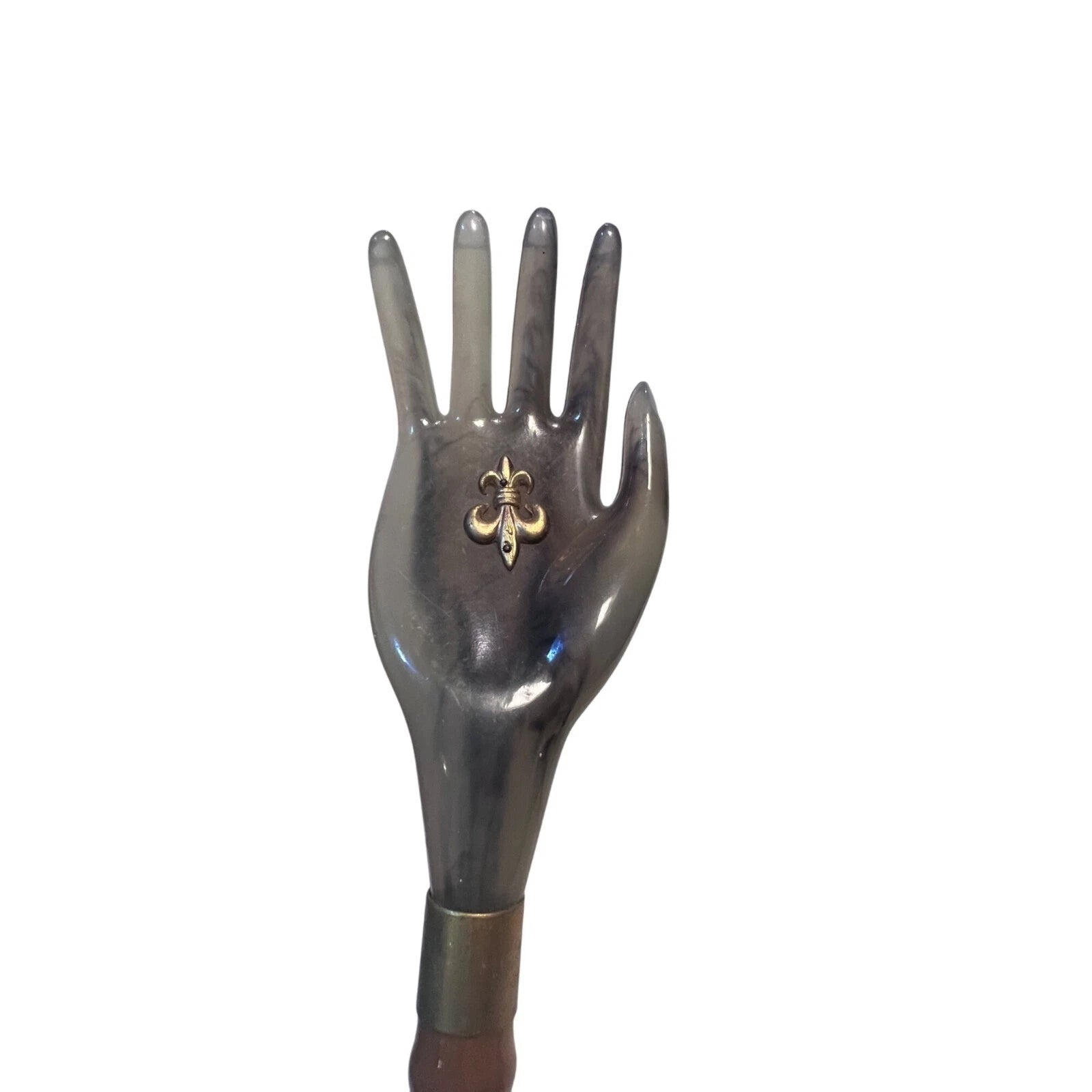 Vtg lucite & Bamboo Hand-Shaped Back Scratcher With Fleur-De-Lis Accent