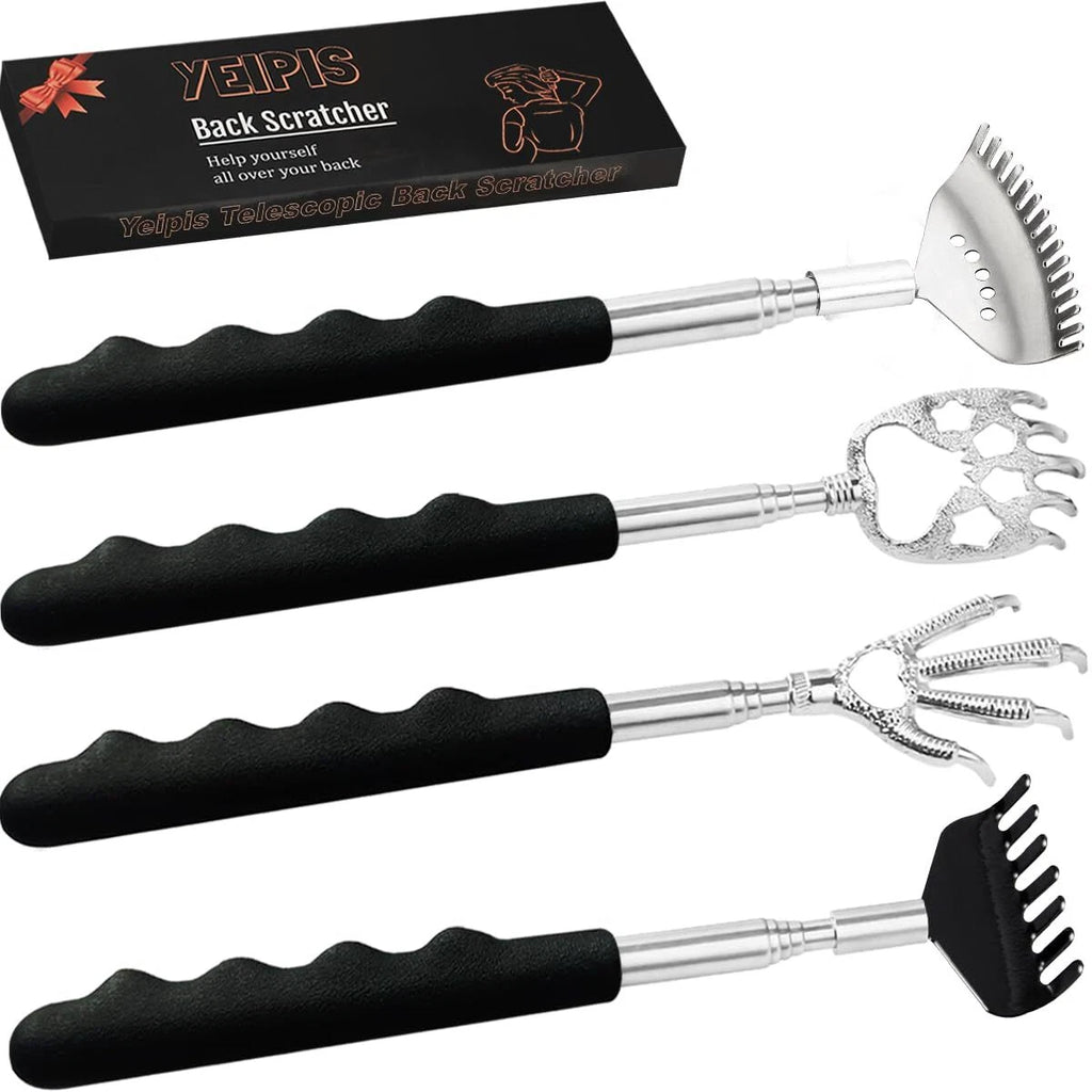 Yeipis 4Pcs Different Back Scratcher Extendable Back Massager Tool,Black