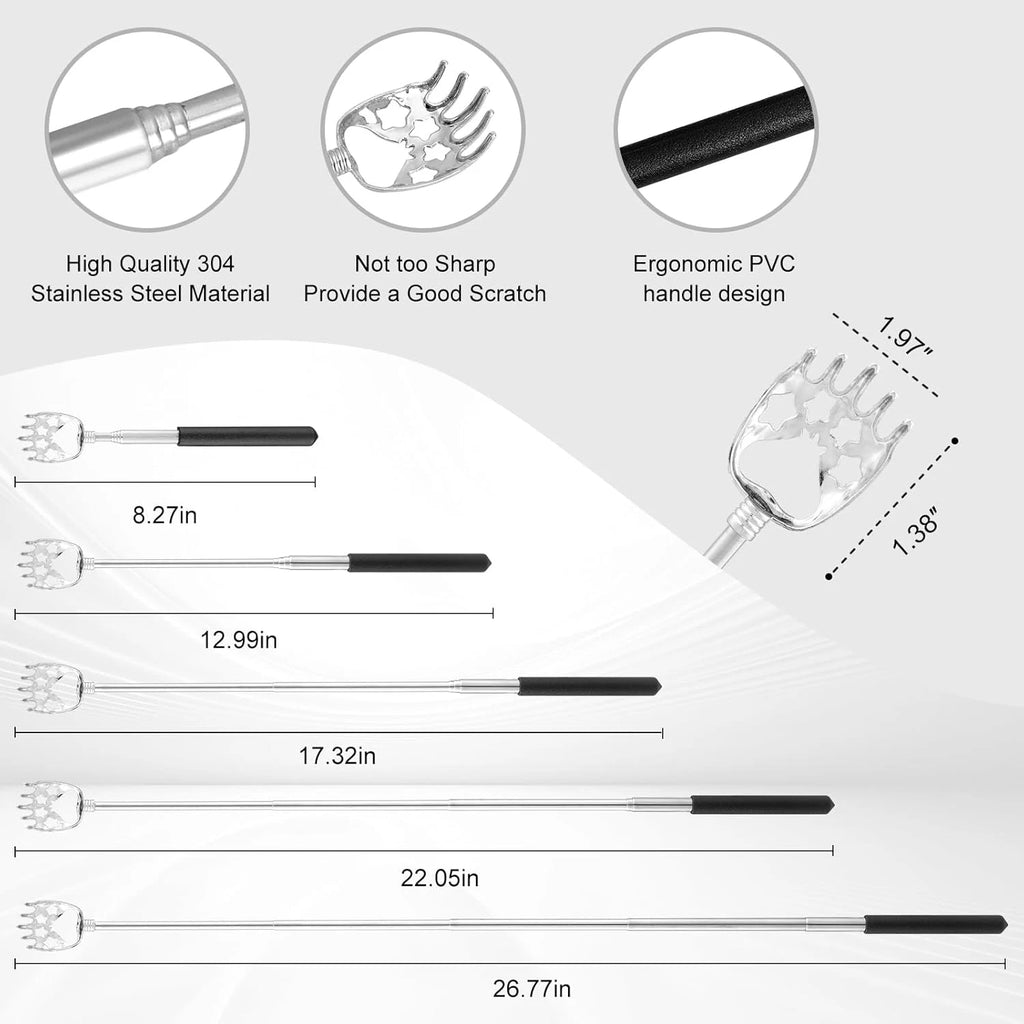 XKOS 4pcs Back Scratcher Portable Telescoping Rubber Handles Metal Back Massager