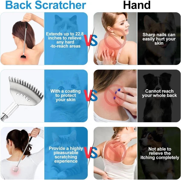 4Pcs Different Back Scratcher Extendable Massager Tool with Rubber Black