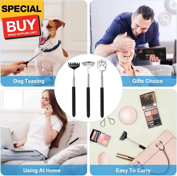 3 Pack Different Back Scratcher Metal Portable Telescoping with Rubber Handles,