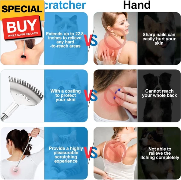 3 Pack Different Back Scratcher Metal Portable Telescoping with Rubber Handles,