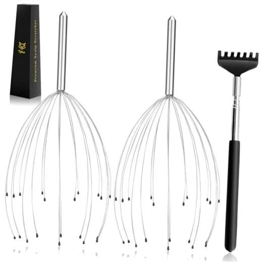 Head Massager 20 Fingers Scalp Massager Head Scratcher, Back Massage Silvery