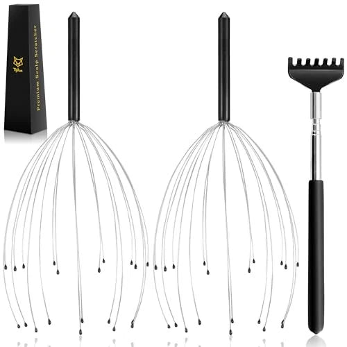 Head Massager 20 Fingers Scalp Massager Head Scratcher, Back Massage Back Black