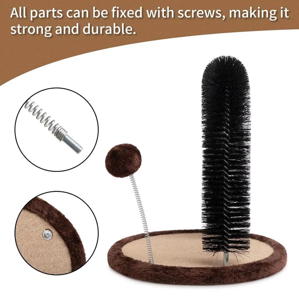 Cat Hair Brush Toy with Sturdy Scratcher Pad, Arch Groomer Massager, Self Gro