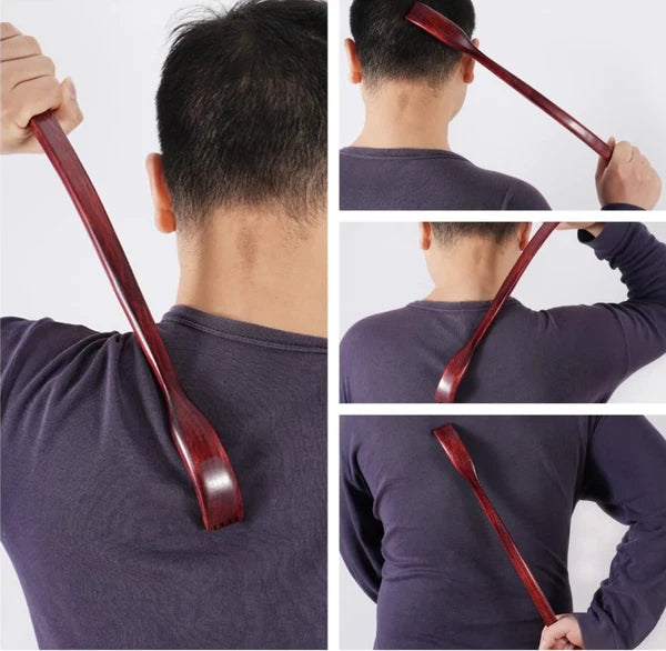 Oversized Wooden Back Scratcher: 18 Extended Curved Handle for Better Reach,