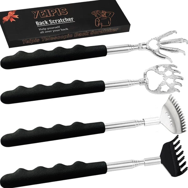 4Pcs Different Back Scratcher Extendable Massager Tool with Rubber Black