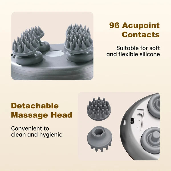 Electric Head Massager Scalp Waterproof 4 Heads 96 Nodes for Hair Stress Relax