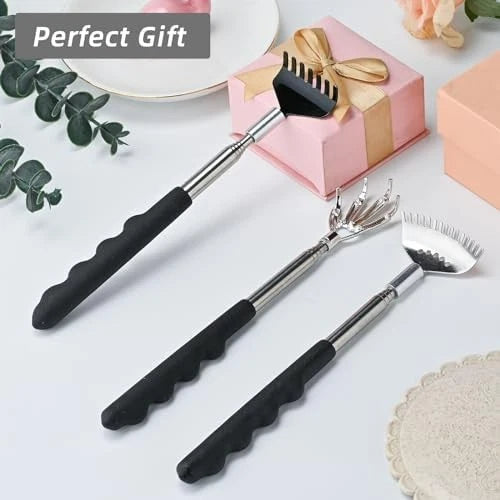 3 Pack Back Scratcher Metal Portable Telescoping Back Scratchers with Rubber Han