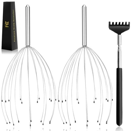 Head Massager 20 Fingers Scalp Massager Head Scratcher, Back Massage Silvery