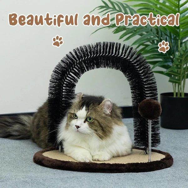 Cat Hair Brush Toy with Sturdy Scratcher Pad, Arch Groomer Massager, Self Gro