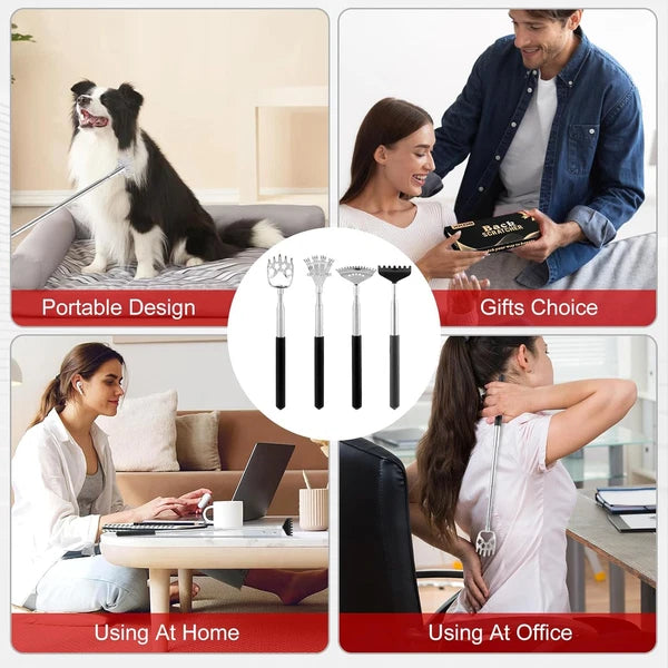 XKOS 4pcs Back Scratcher Portable Telescoping Rubber Handles Metal Back Massager