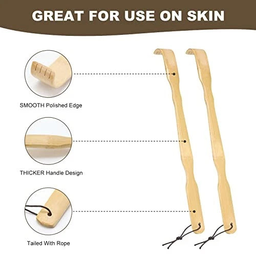 Wooden Bamboo Back Scratcher, 17 Inch Long Handle Back Scratchers for 2 Pack