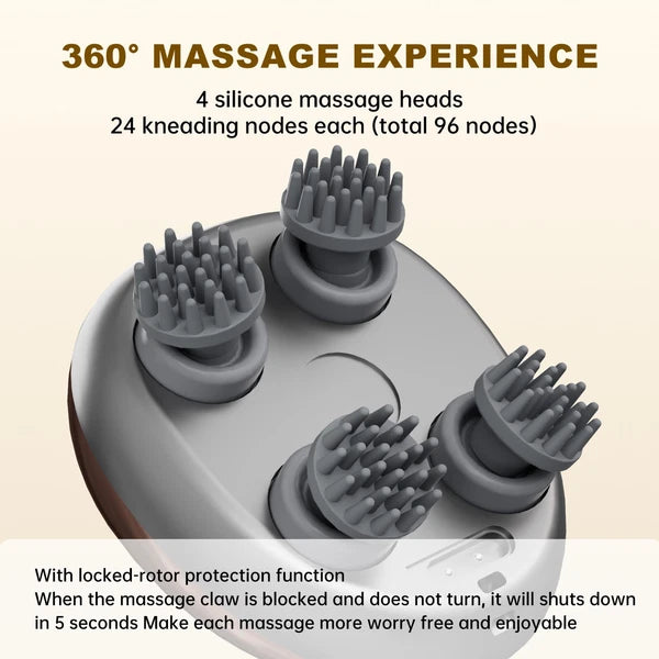 Electric Head Massager Scalp Waterproof 4 Heads 96 Nodes for Hair Stress Relax