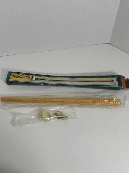 NEW Vintage Eton BACK SCRATCHER Brass w/ Hand Wooden Handle 19" Screw on Handle