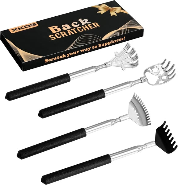 XKOS 4pcs Back Scratcher Portable Telescoping Rubber Handles Metal Back Massager