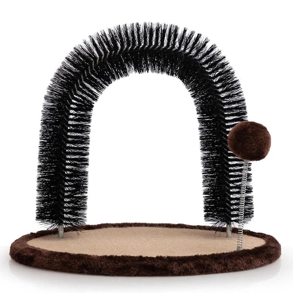 Cat Hair Brush Toy with Sturdy Scratcher Pad, Arch Groomer Massager, Self Gro