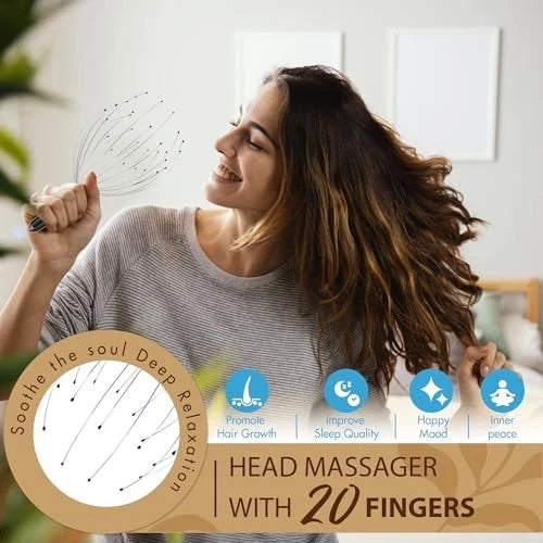 Head Massager 20 Fingers Scalp Massager Head Scratcher, Back Massage Back Black