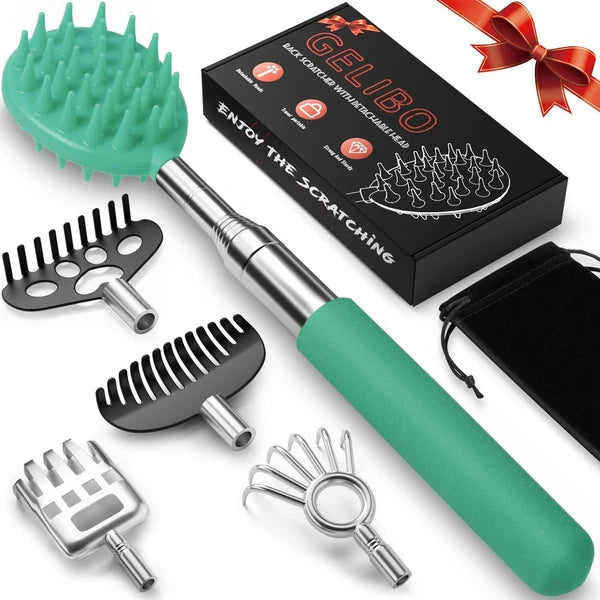 Gelibo Telescoping Back Scratcher with 5Pcs Detachable Heads,Fathers Day Dad Gif